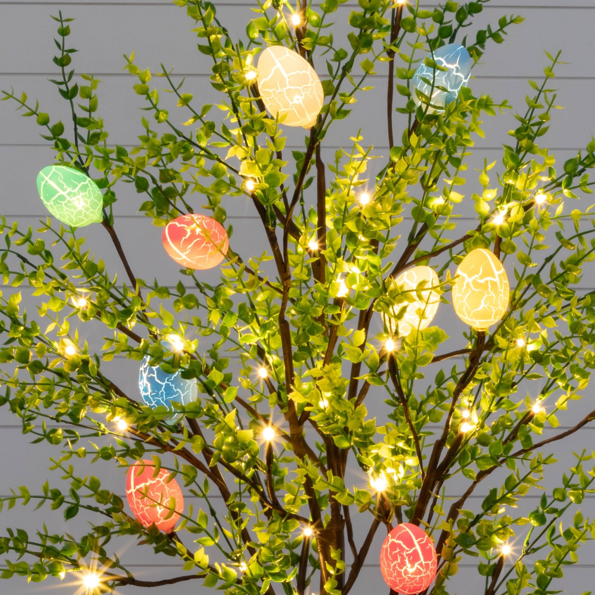 4ft. Pre-Lit Artificial Easter Egg Twig Tree with Greens and 48 Warm White LED Lights